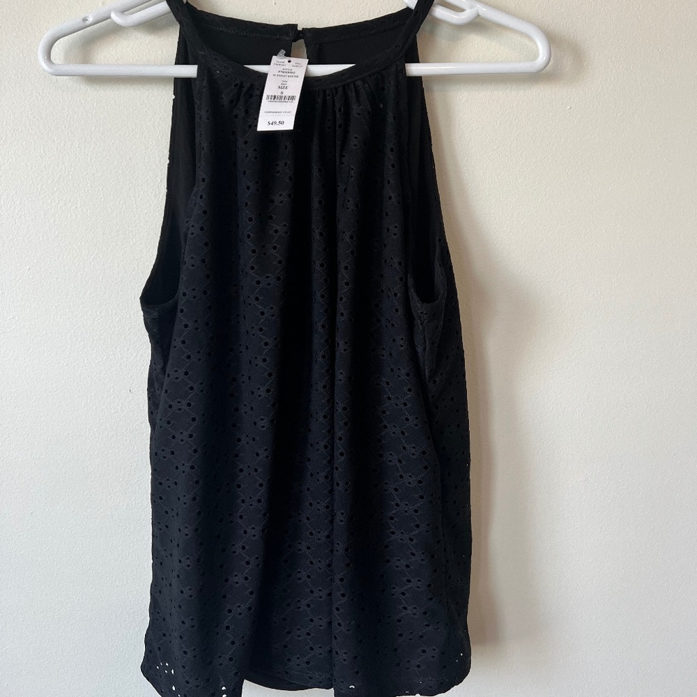 New White House black market eyelet halter tank black small